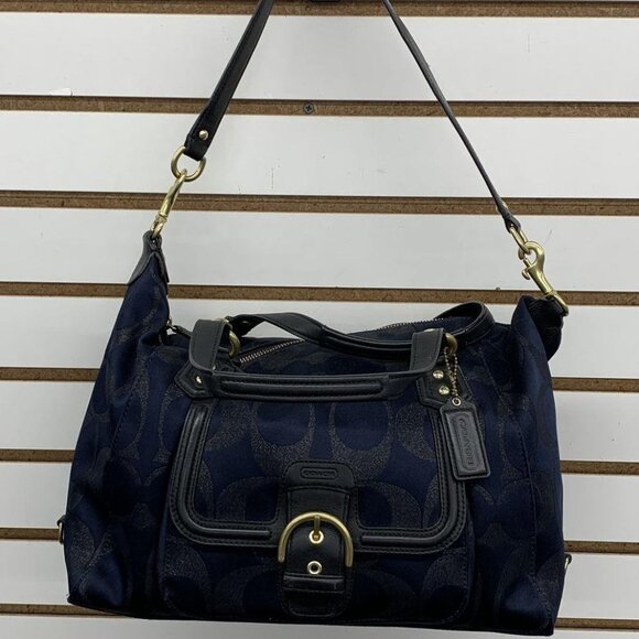 Coach F26243 Navy Blue Jacquard Campbell Signature Metallic Satchel Bag - Picture 6 of 15